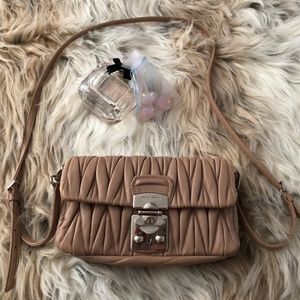 Miu Miu Bandoliera Matelasse Nude-colored Shoulder Bag in Lambskin